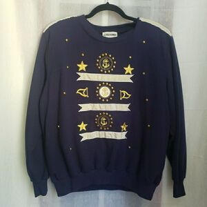 Vintage Alfred Dunner Sweatshirt Navy Nautical Coastal Chic Sailor Sz L